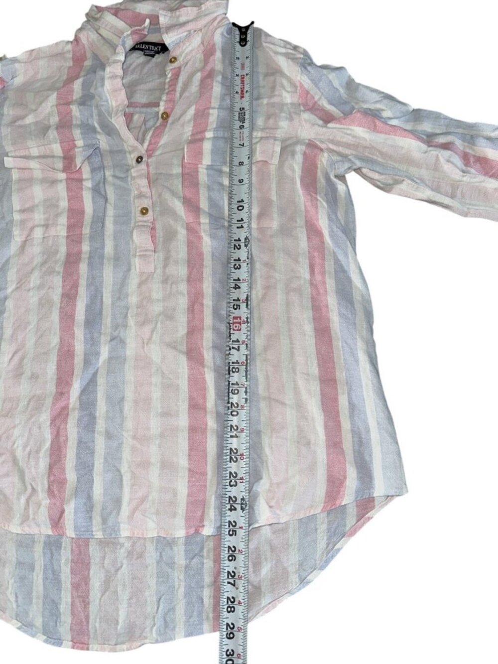 Ellen Tracy Striped Button-Front Shirt w/Roll-Tab Sleeves Womens L Pink/Blue - Picture 8 of 9